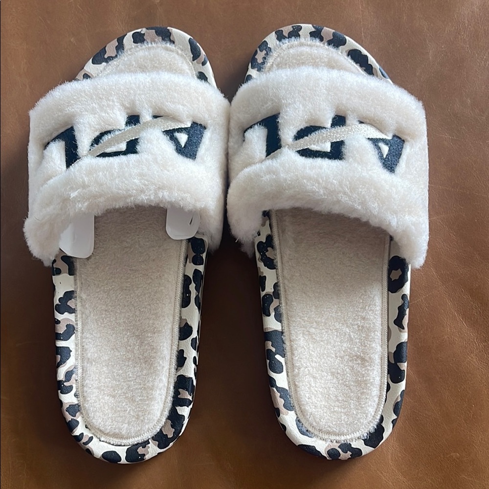 APL Cream and Black Leopard Shearling Slides